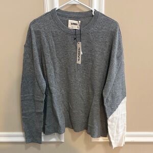 Label brand Crewneck Sweater in Gray with White Sleeve Accent